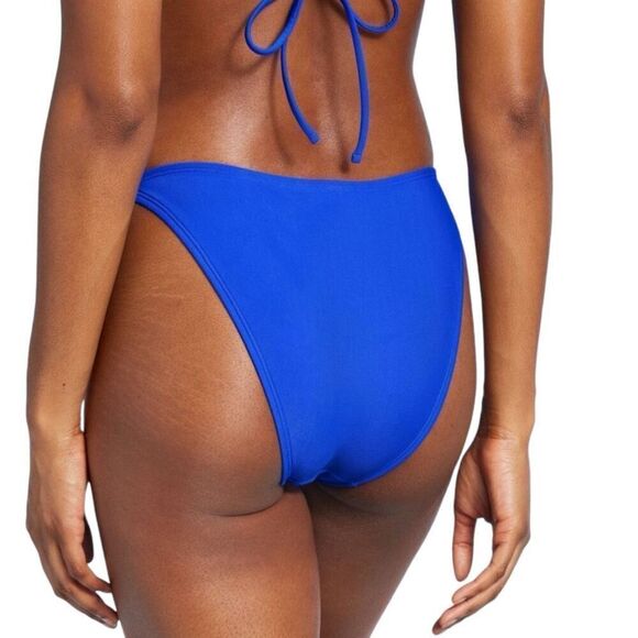NEW Wild Fable Side Tab Extra Cheeky High Leg Blue Bikini Bottom L - Picture 2 of 6